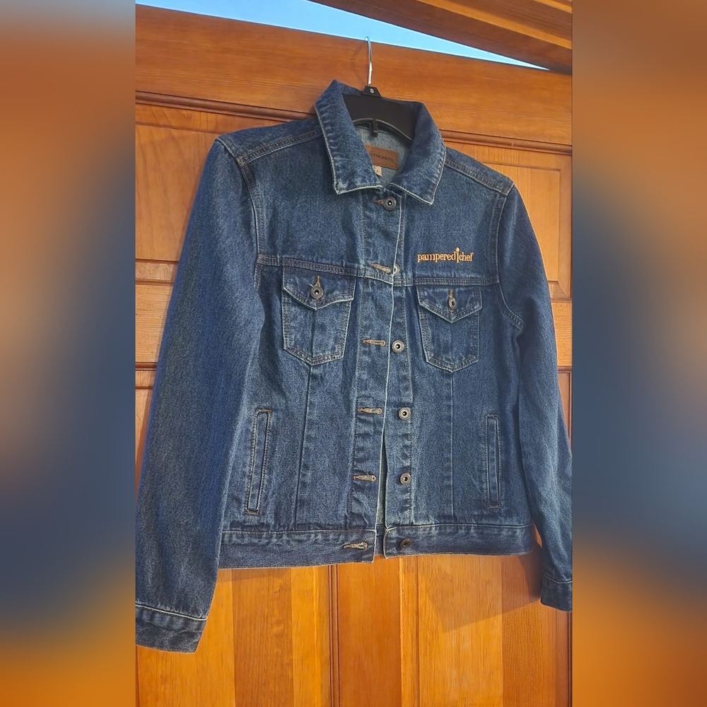 Pampered Chef Port Authority Blue Denim Jacket with Embroidered Detail
